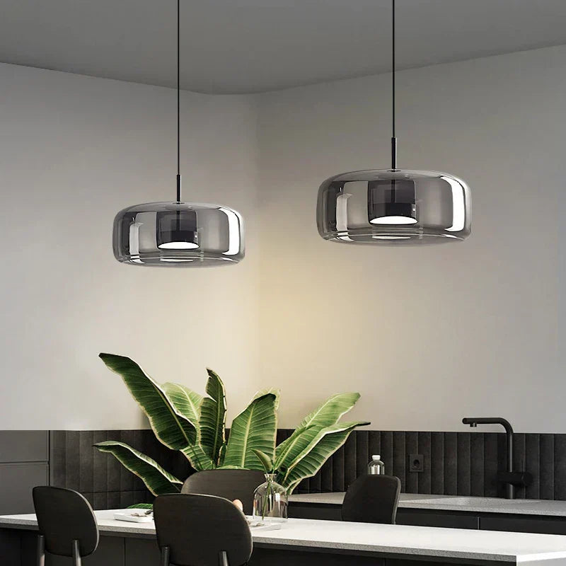 Pendant Light Glass 102.0 cm x 38.0 cm Cognac Or Smoke Grey Dining Room Kitchen Island Scandinavian Hanging Ceiling Lamp | Thomler