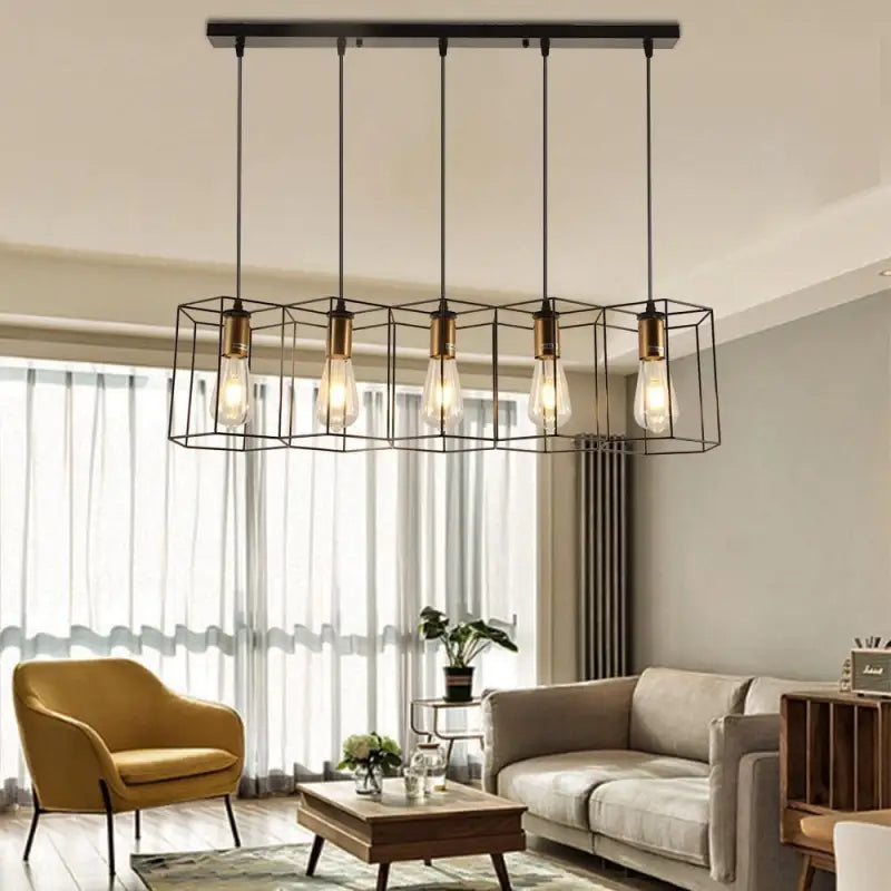 Pendant Light Metal 80.0 cm Black Industrial Dining Room Kitchen Island Honeycomb Hexagon Adjustable LED Ceiling Fixture | Thomler