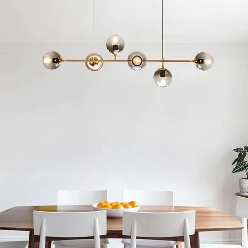 Pendant Light Glass 120.0 cm Black Gold Dining Room Kitchen Island Ceiling Lighting Adjustable 6 Light Hanging Lamp | Thomler
