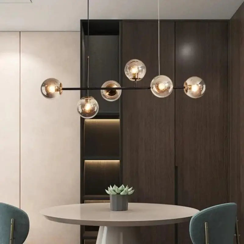 Pendant Light Glass 120.0 cm Black Gold Dining Room Kitchen Island Ceiling Lighting Adjustable 6 Light Hanging Lamp | Thomler