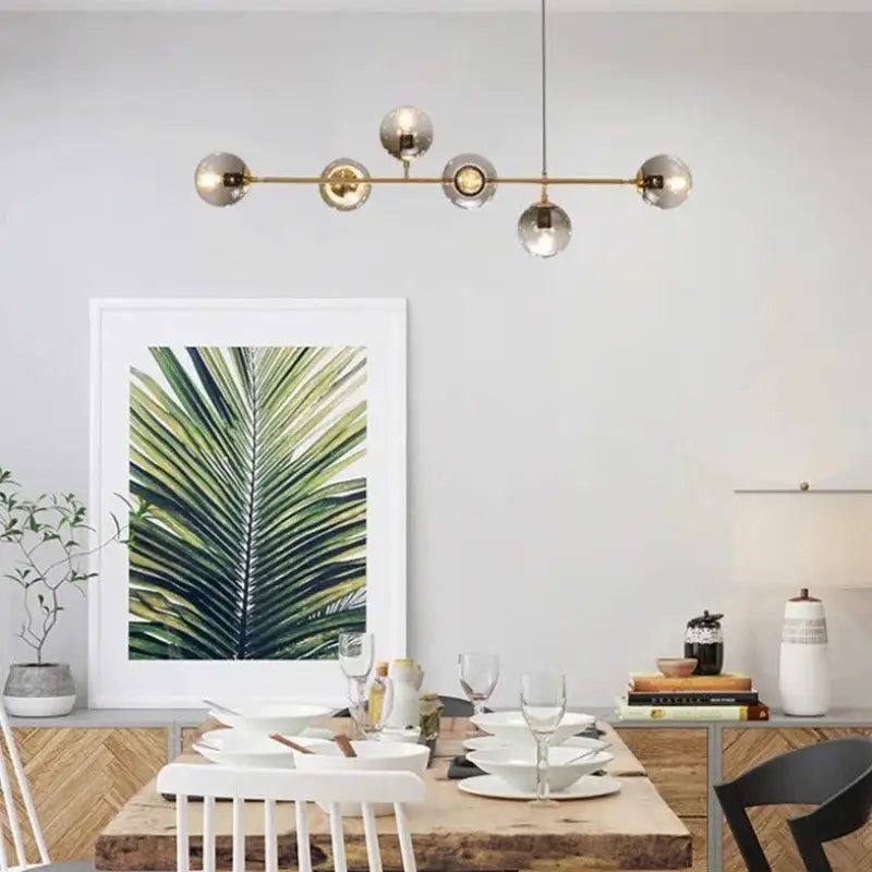 Pendant Light Glass 120.0 cm Black Gold Dining Room Kitchen Island Ceiling Lighting Adjustable 6 Light Hanging Lamp | Thomler
