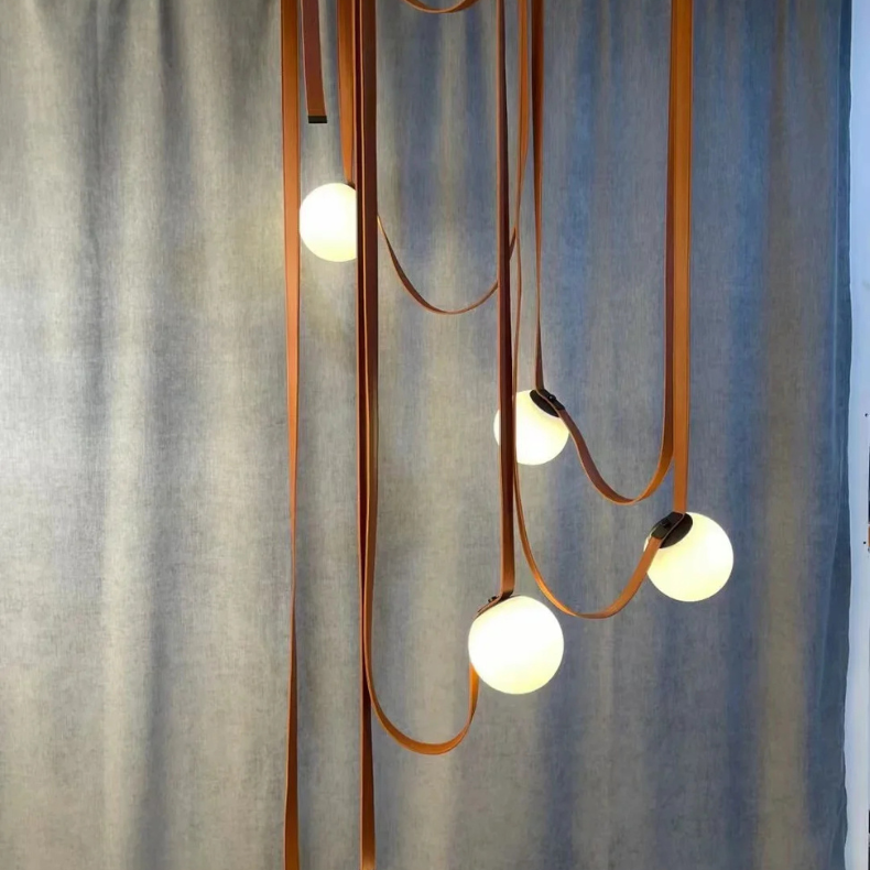 Pendant Light Leather Glass Globe 12.0 cm Adjustable Living Room Dining Room Sculptural Hanging Ceiling Lamp | Thomler