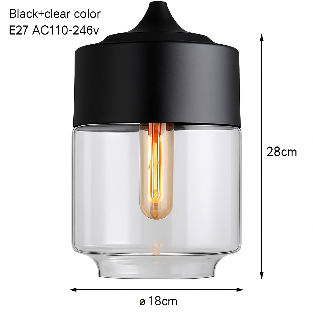 Industrial Glass & Metal Pendant Light for Kitchen Island, Dining Room & Bar | Modern Loft Hanging Fixture with Cord, E27 Socket, Amber or | Thomler