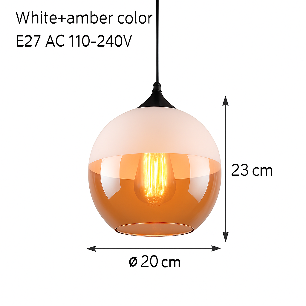 Industrial Glass & Metal Pendant Light for Kitchen Island, Dining Room & Bar | Modern Loft Hanging Fixture with Cord, E27 Socket, Amber or | Thomler