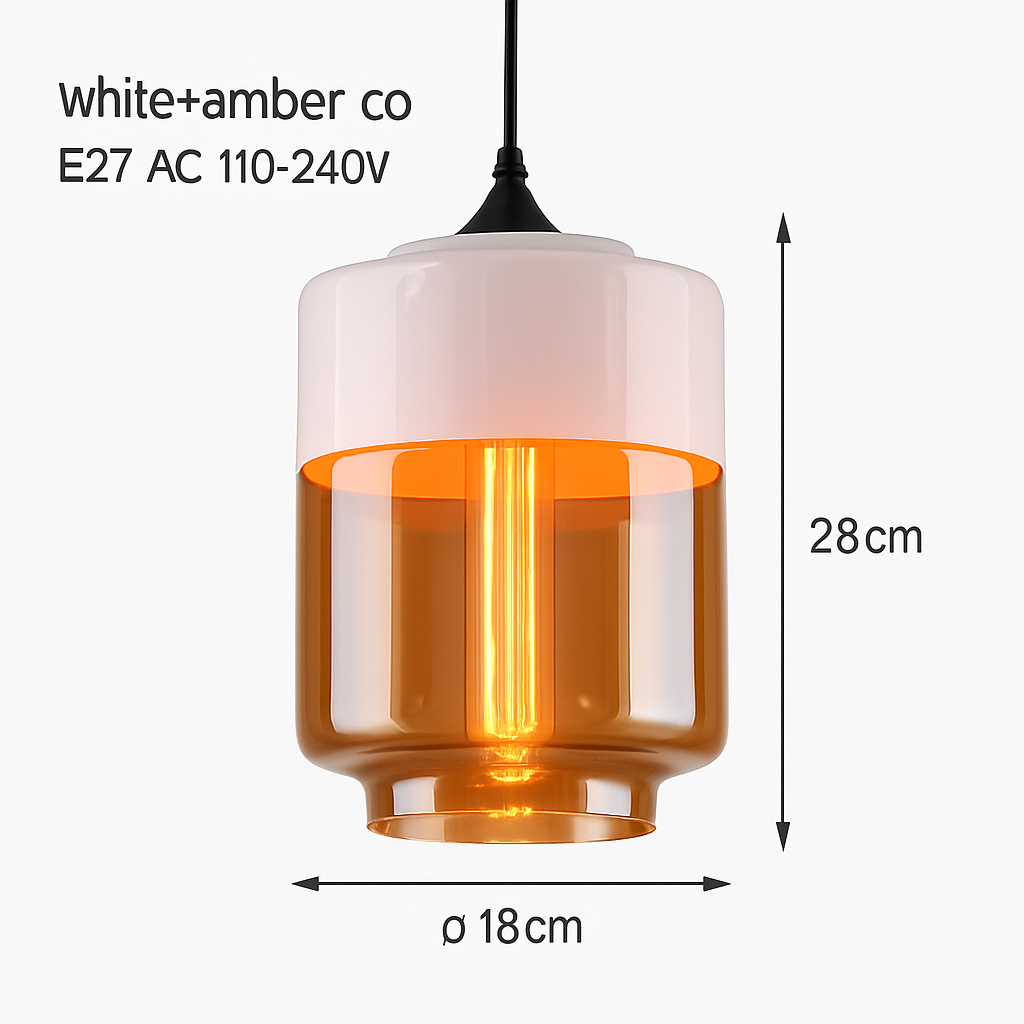 Industrial Glass & Metal Pendant Light for Kitchen Island, Dining Room & Bar | Modern Loft Hanging Fixture with Cord, E27 Socket, Amber or | Thomler