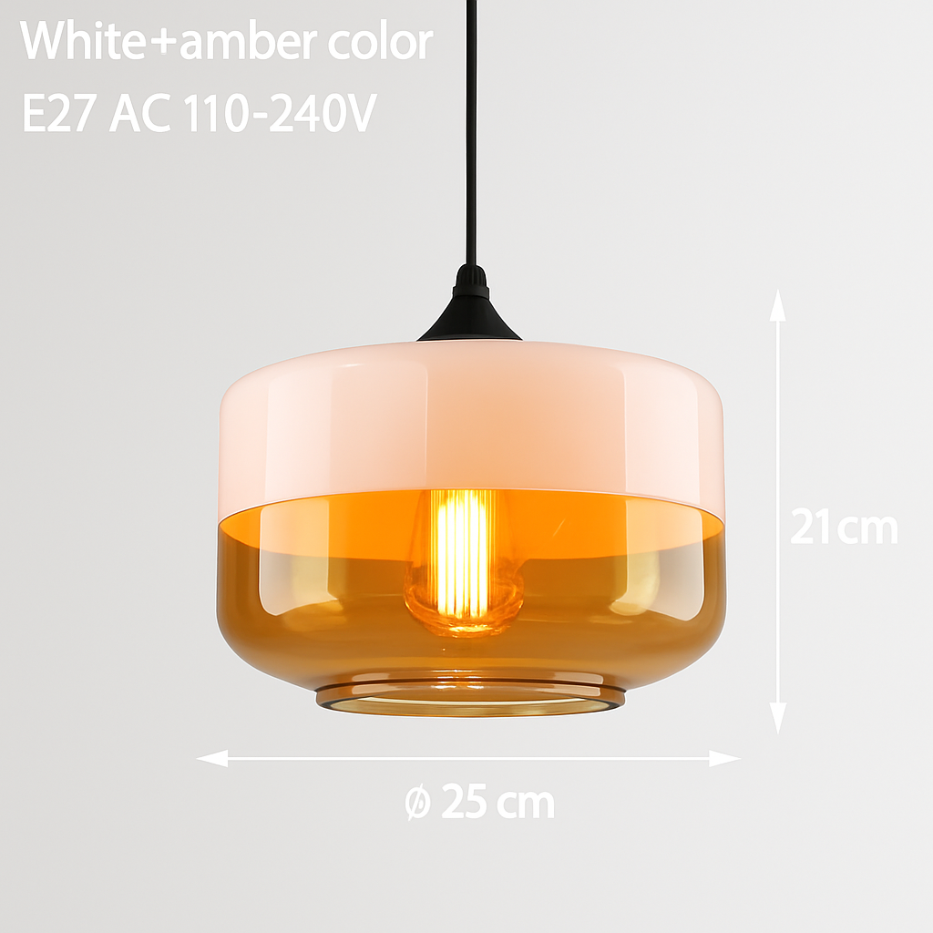 Industrial Glass & Metal Pendant Light for Kitchen Island, Dining Room & Bar | Modern Loft Hanging Fixture with Cord, E27 Socket, Amber or | Thomler