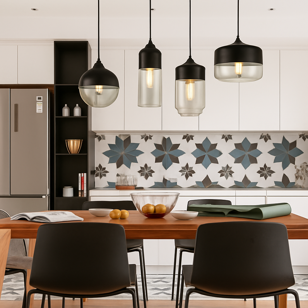 Industrial Glass & Metal Pendant Light for Kitchen Island, Dining Room & Bar | Modern Loft Hanging Fixture with Cord, E27 Socket, Amber or | Thomler