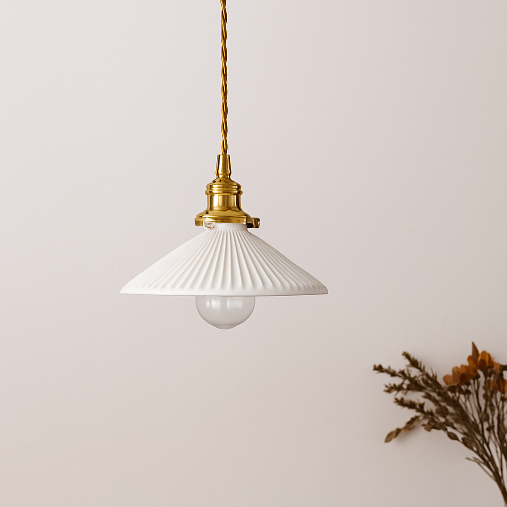 White Ceramic Pendant Light with E27 Socket for Kitchen Island, Dining Room & Bedroom | Modern Hanging Fixture for Home, Office, Hotel | Thomler