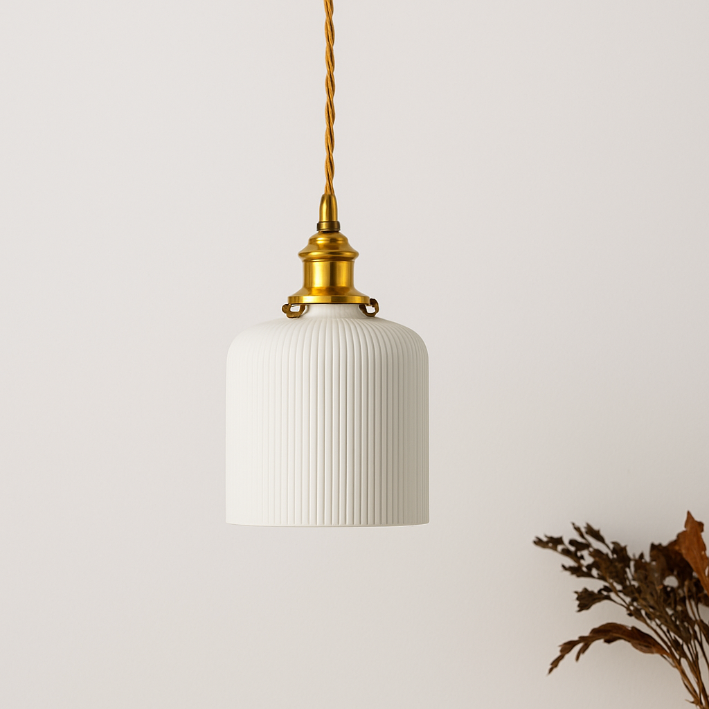 White Ceramic Pendant Light with E27 Socket for Kitchen Island, Dining Room & Bedroom | Modern Hanging Fixture for Home, Office, Hotel | Thomler