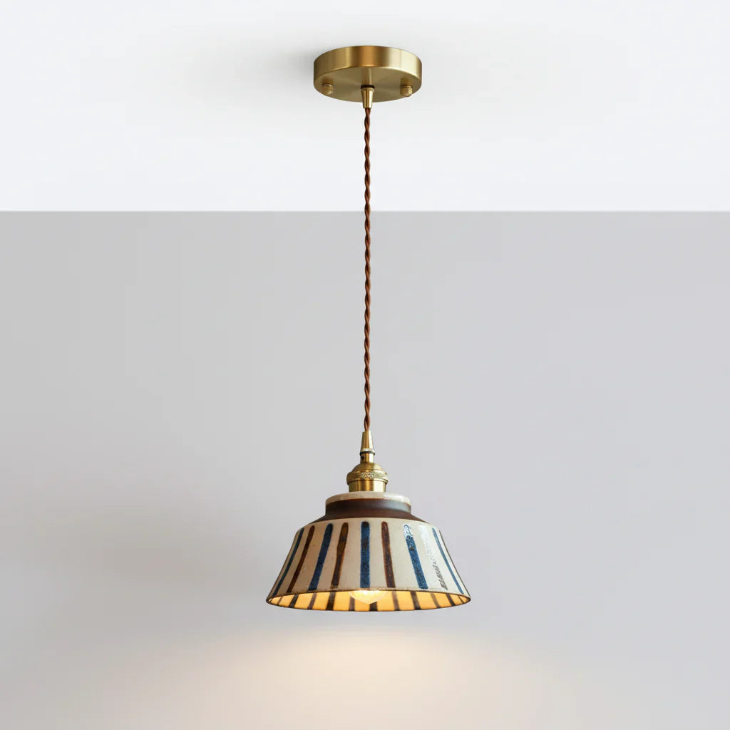 Pendant Light Ceramic 18.0 cm Blue Striped Dining Room Kitchen Island Hanging Ceiling Lamp Adjustable E27 | Thomler