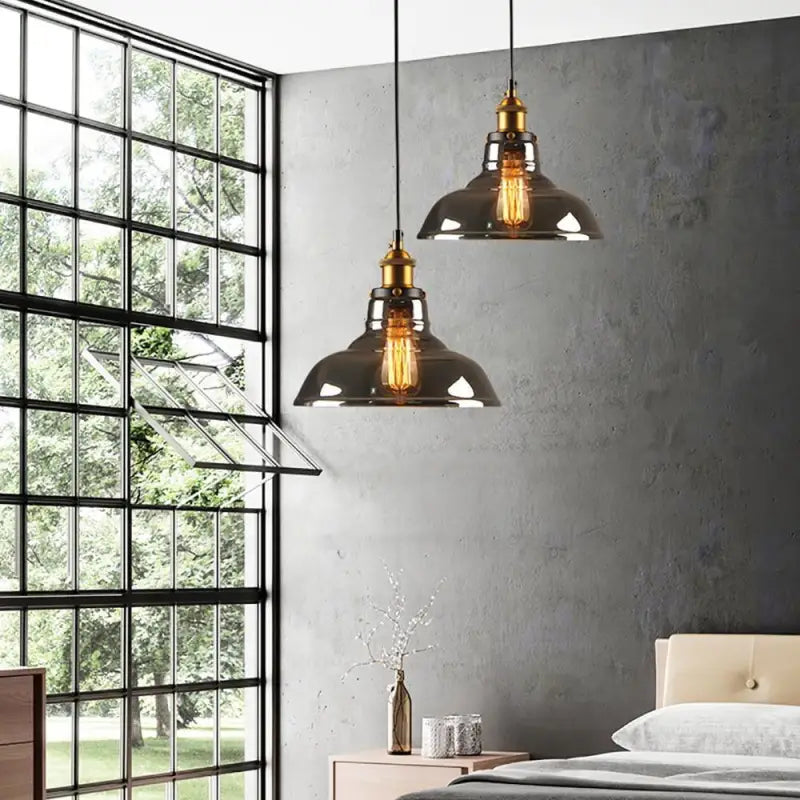 Pendant Light Smoked Glass 25.0 cm Industrial Indoor Dining Living Room Hanging Ceiling Lamp | Thomler
