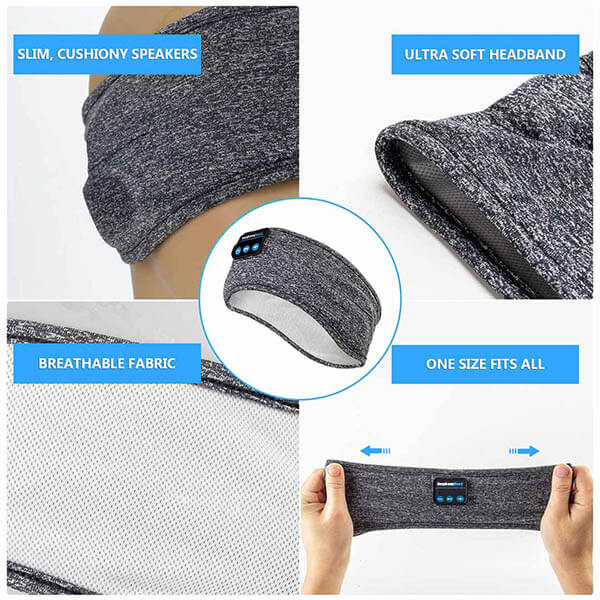 Sleep Headband Headphones Soft Washable Wireless Bluetooth for Insomnia Snoring Noise Blocking Meditation Travel Headset Gray Black | Thomler