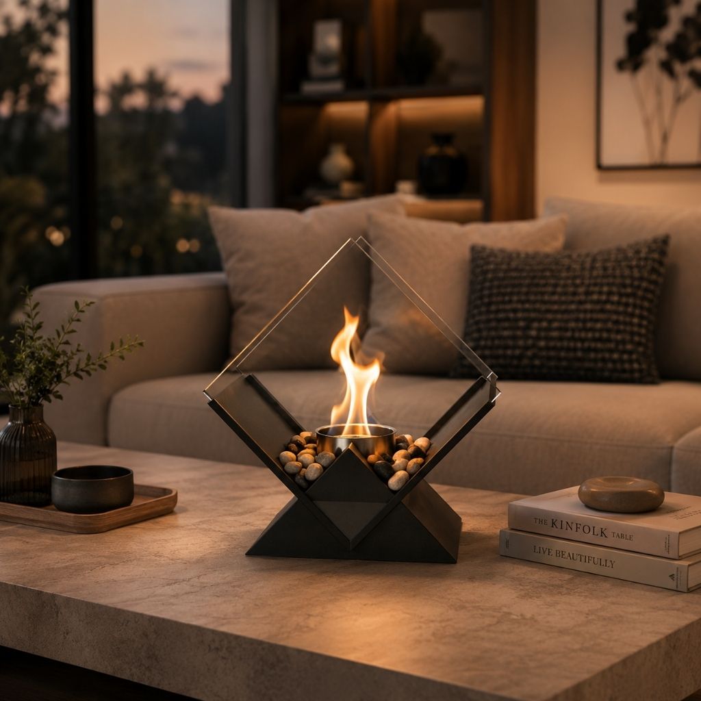 Ethanol Tabletop Fireplace Glass Enclosure Indoor Outdoor Portable Fire Bowl Centerpiece for Dining Table Patio Balcony | Thomler