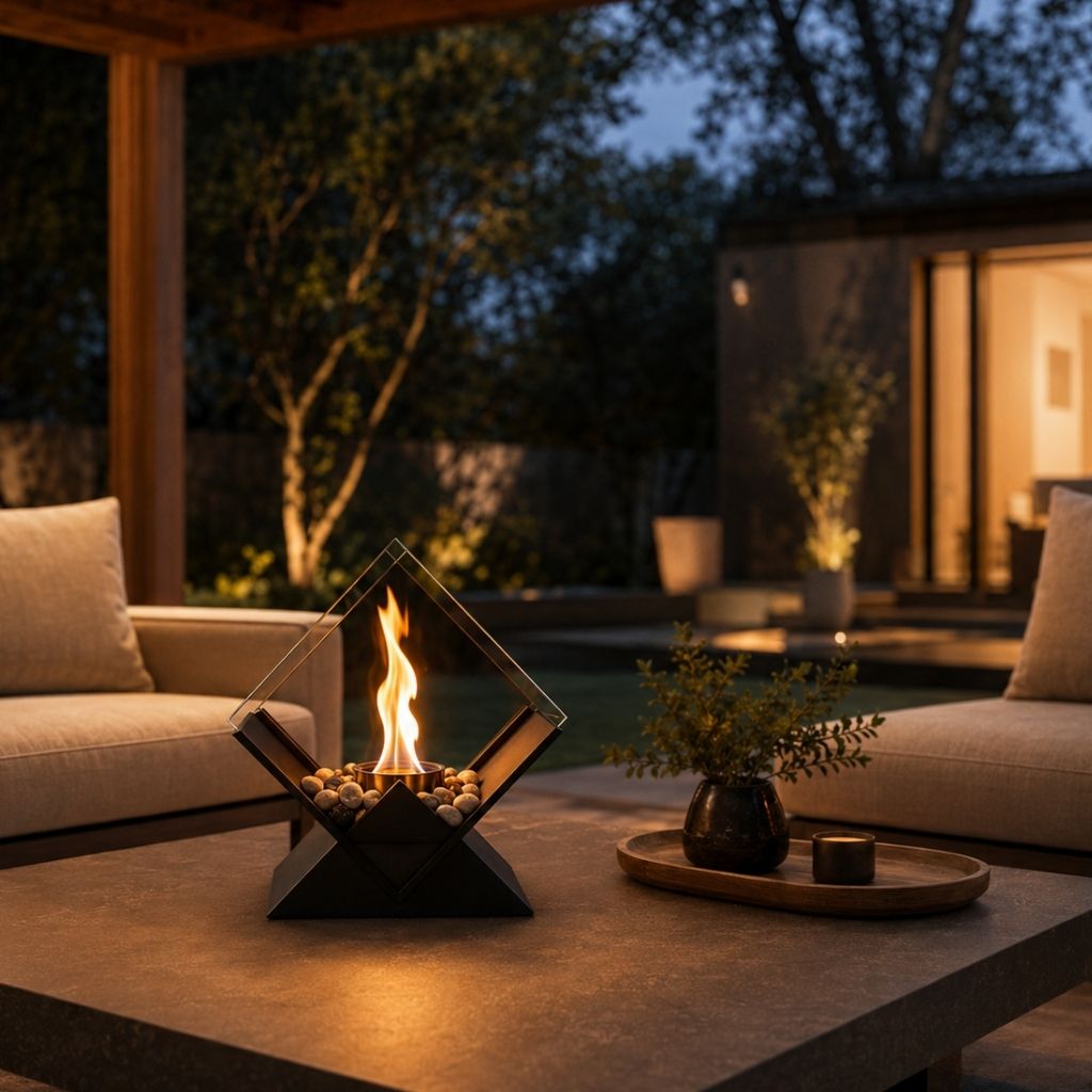 Ethanol Tabletop Fireplace Glass Enclosure Indoor Outdoor Portable Fire Bowl Centerpiece for Dining Table Patio Balcony | Thomler
