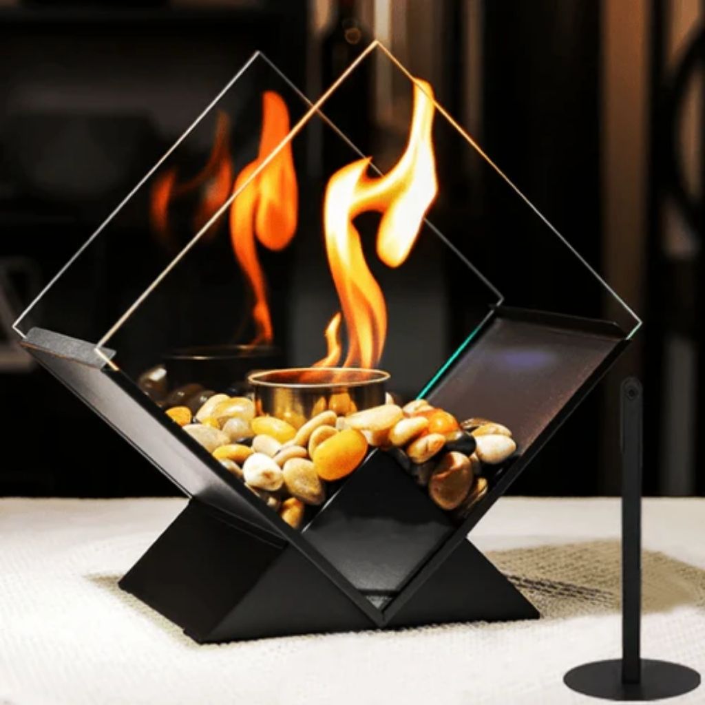 Ethanol Tabletop Fireplace Glass Enclosure Indoor Outdoor Portable Fire Bowl Centerpiece for Dining Table Patio Balcony | Thomler