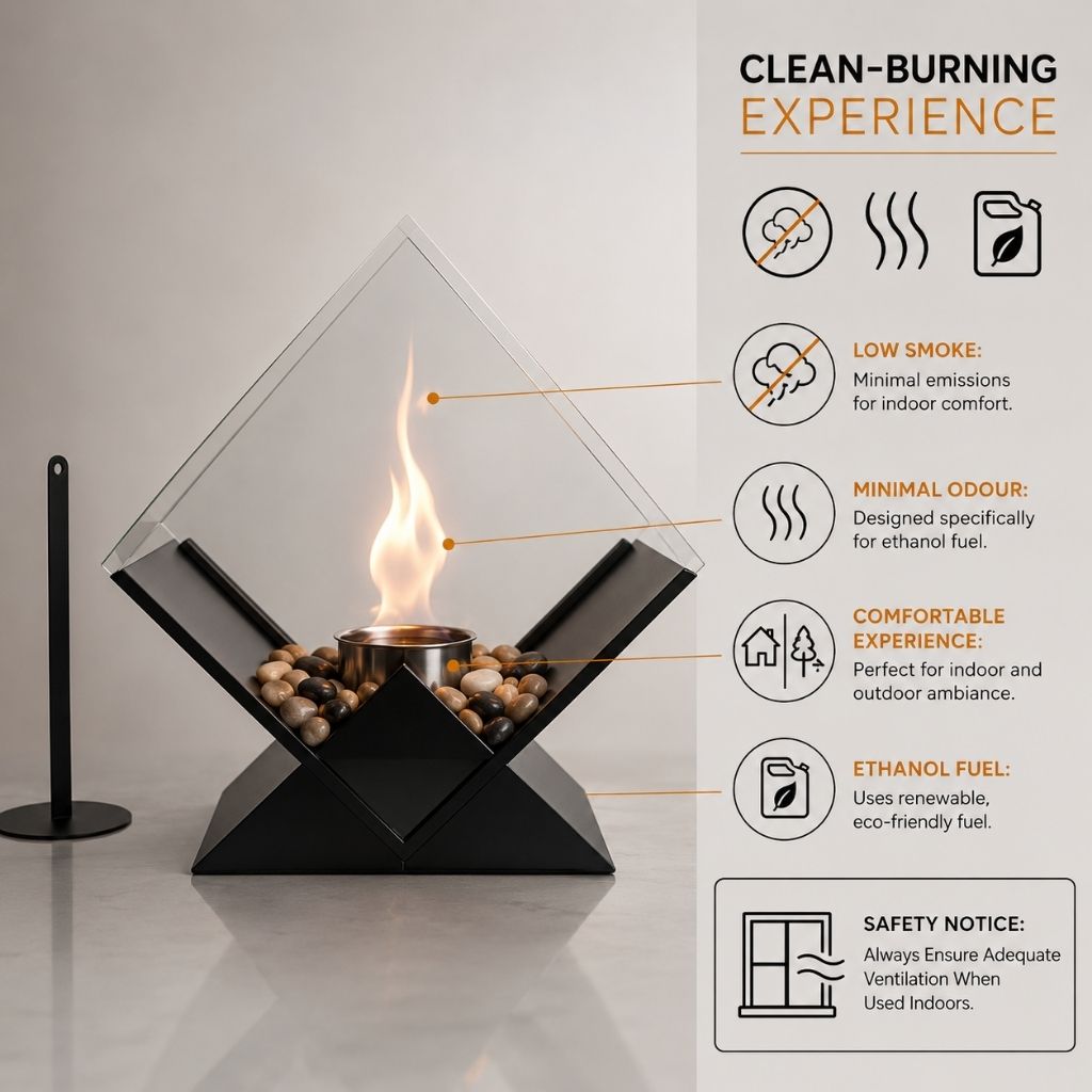 Ethanol Tabletop Fireplace Glass Enclosure Indoor Outdoor Portable Fire Bowl Centerpiece for Dining Table Patio Balcony | Thomler