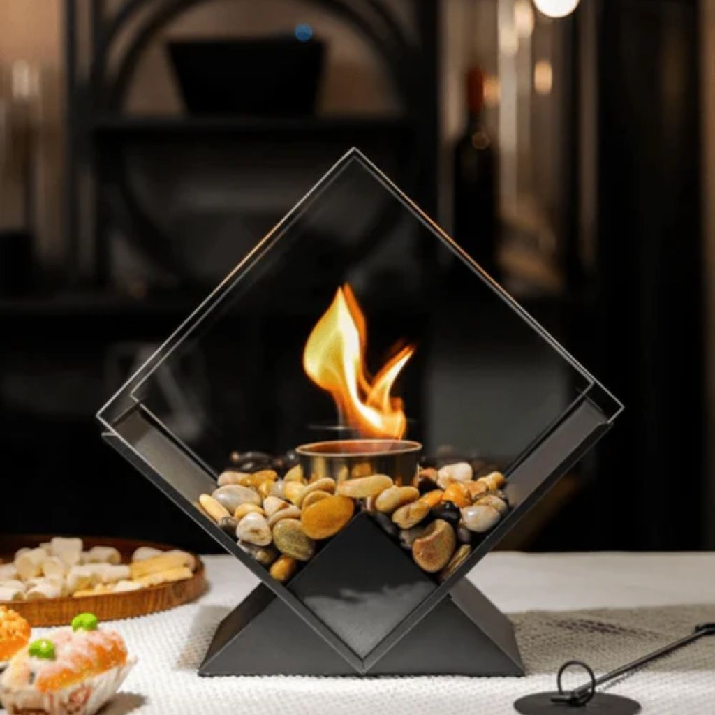 Ethanol Tabletop Fireplace Glass Enclosure Indoor Outdoor Portable Fire Bowl Centerpiece for Dining Table Patio Balcony | Thomler