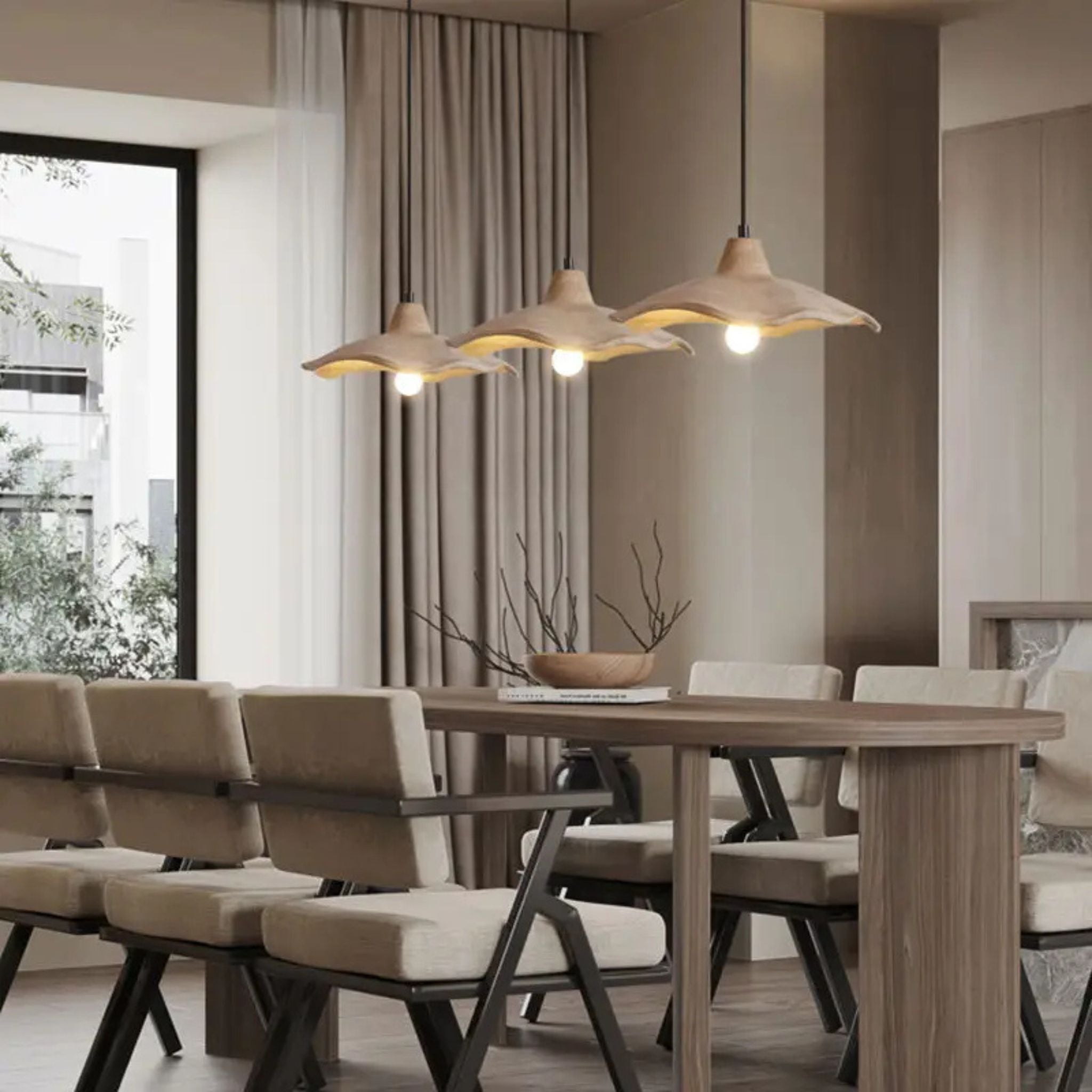 Pendant Light Travertine Shade 42.0 cm Beige Adjustable Dining Room Living Area Hanging Ceiling Lamp Soft Ambient Lighting | Thomler