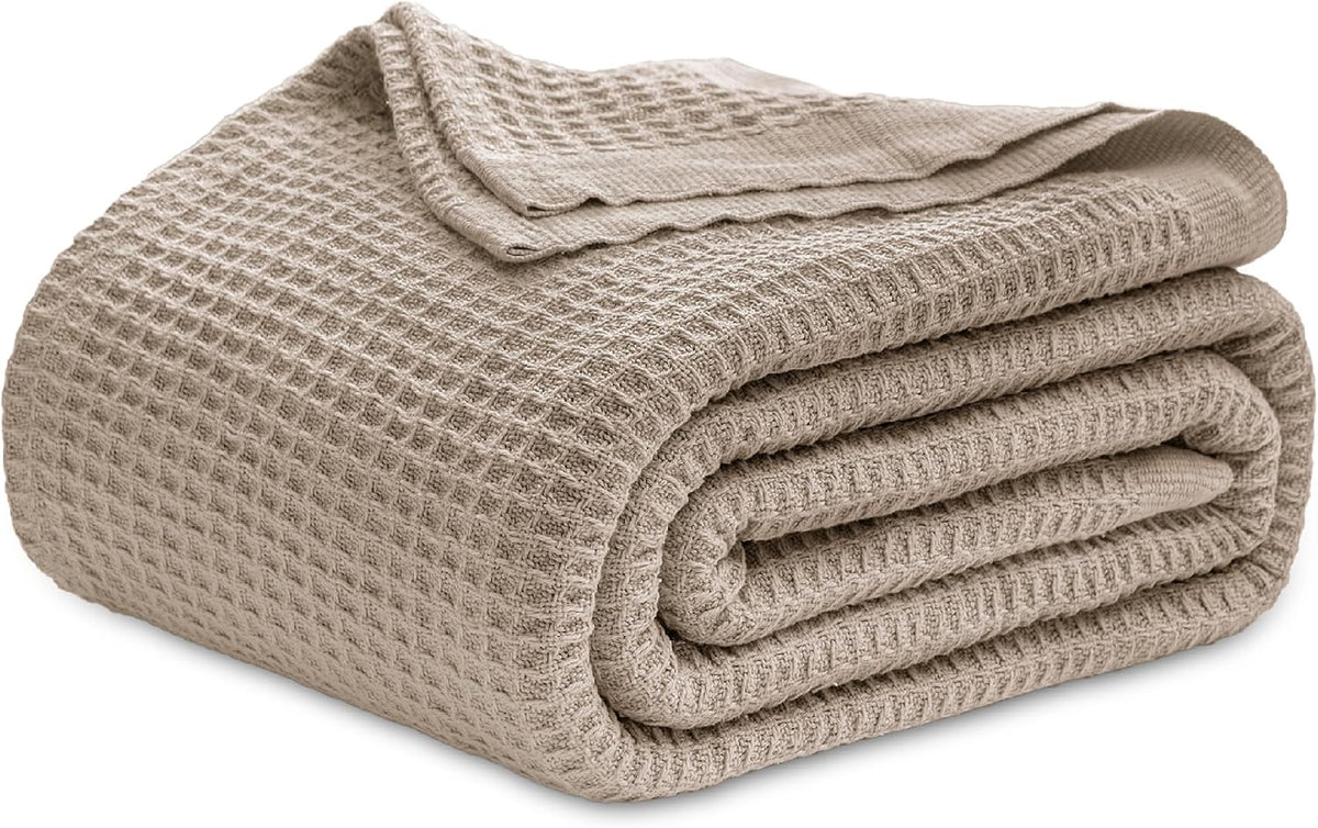 100% Cotton Waffle Weave Throw Blanket Queen King Breathable Lightweight Bed Cover for All Seasons Couch Sofa Bedroom Layering Textured | Thomler