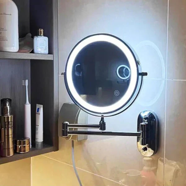 Wall Mounted Makeup Mirror Stainless Steel 20.0 cm LED Bathroom Magnifying Touch Control Rechargeable Vanity Grooming Mirror | Thomler