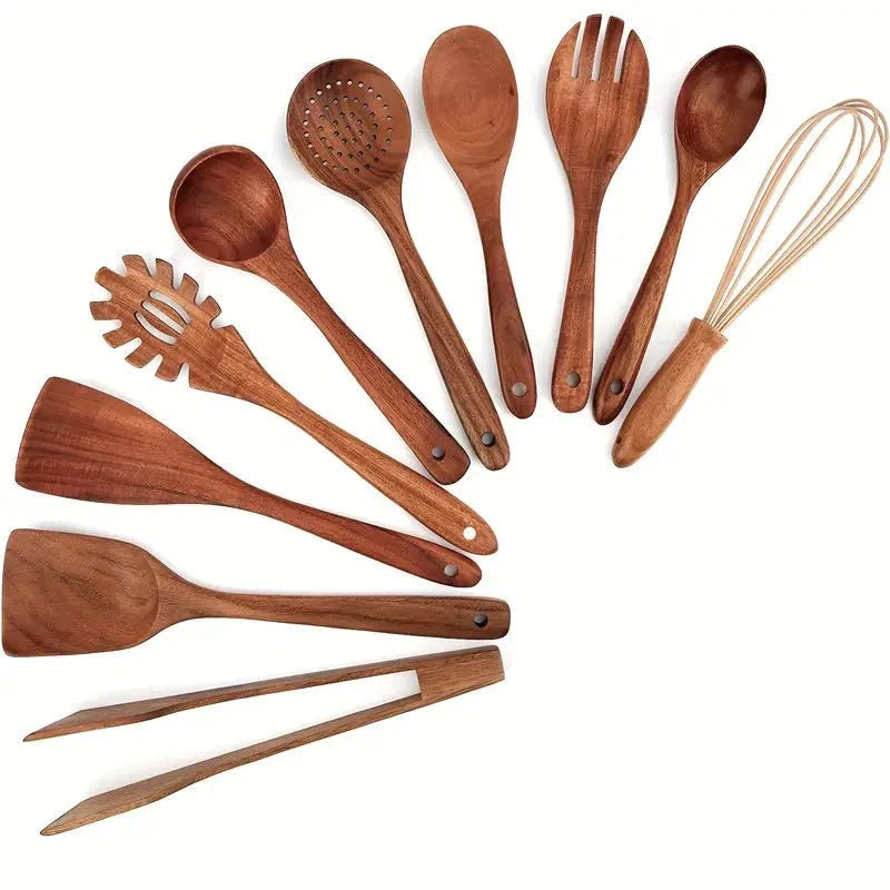 Natural Wood Cooking Utensil Set – Non-Scratch Tools for Nonstick Pans, Heat-Resistant Spatulas & Spoons, Handcrafted Kitchen Essentials | Thomler
