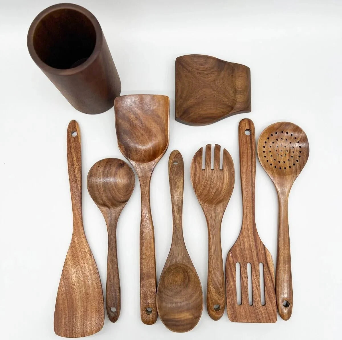 Natural Wood Cooking Utensil Set – Non-Scratch Tools for Nonstick Pans, Heat-Resistant Spatulas & Spoons, Handcrafted Kitchen Essentials | Thomler