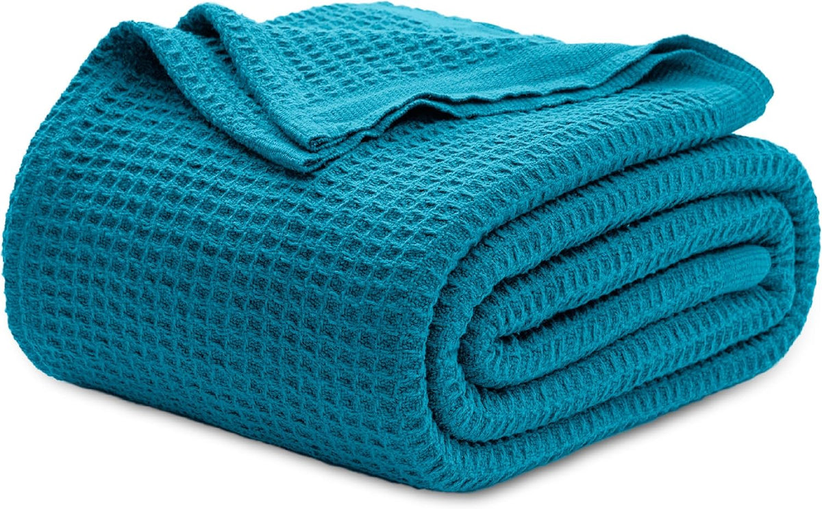 100% Cotton Waffle Weave Throw Blanket Queen King Breathable Lightweight Bed Cover for All Seasons Couch Sofa Bedroom Layering Textured | Thomler