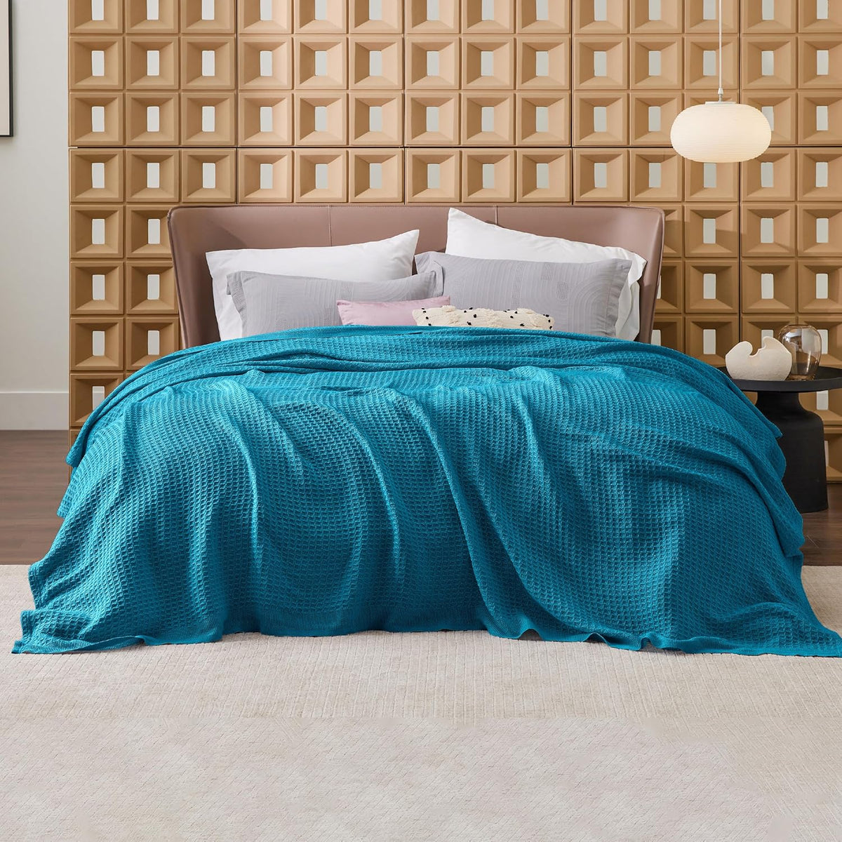 100% Cotton Waffle Weave Throw Blanket Queen King Breathable Lightweight Bed Cover for All Seasons Couch Sofa Bedroom Layering Textured | Thomler