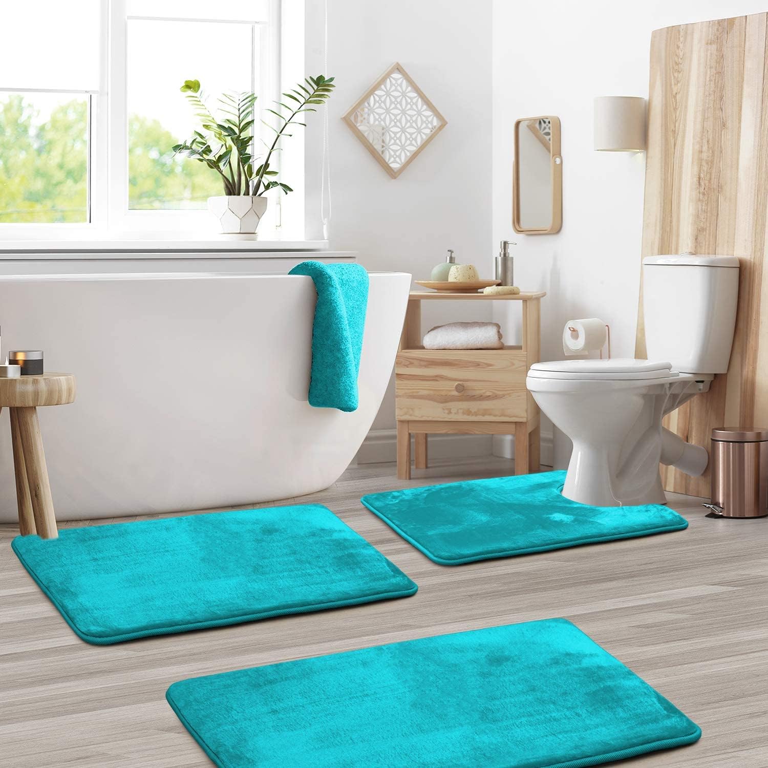 Bath Mat Set Memory Foam Velvet 50.0 x 80.0 cm Grey Non Slip Bathroom Floor Mats Absorbent Toilet Rug Set | Thomler