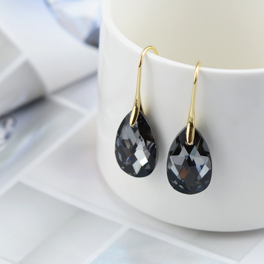 Sterling Silver Plated Teardrop Dangle Earrings with Shimmering Crystal Stone for Women – Versatile Day to Night Jewelry | Thomler