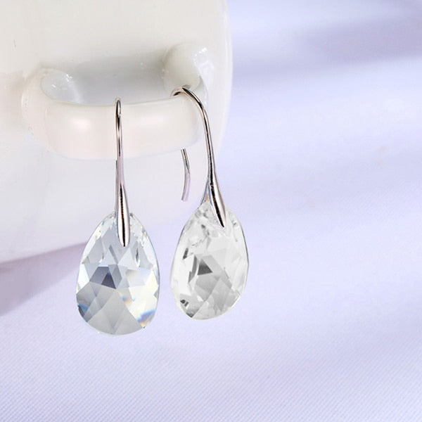 Sterling Silver Plated Teardrop Dangle Earrings with Shimmering Crystal Stone for Women – Versatile Day to Night Jewelry | Thomler