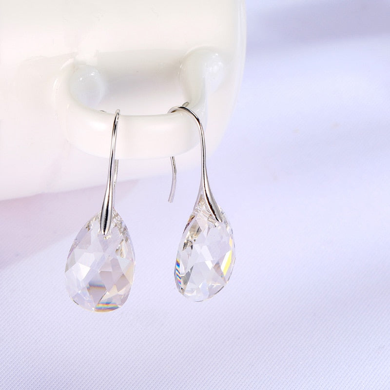 Sterling Silver Plated Teardrop Dangle Earrings with Shimmering Crystal Stone for Women – Versatile Day to Night Jewelry | Thomler