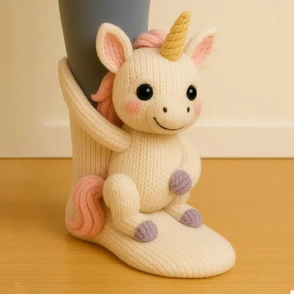 Plush Animal Slipper Socks with 3D Design – Cozy Winter Footwear for Kids & Adults | Thomler