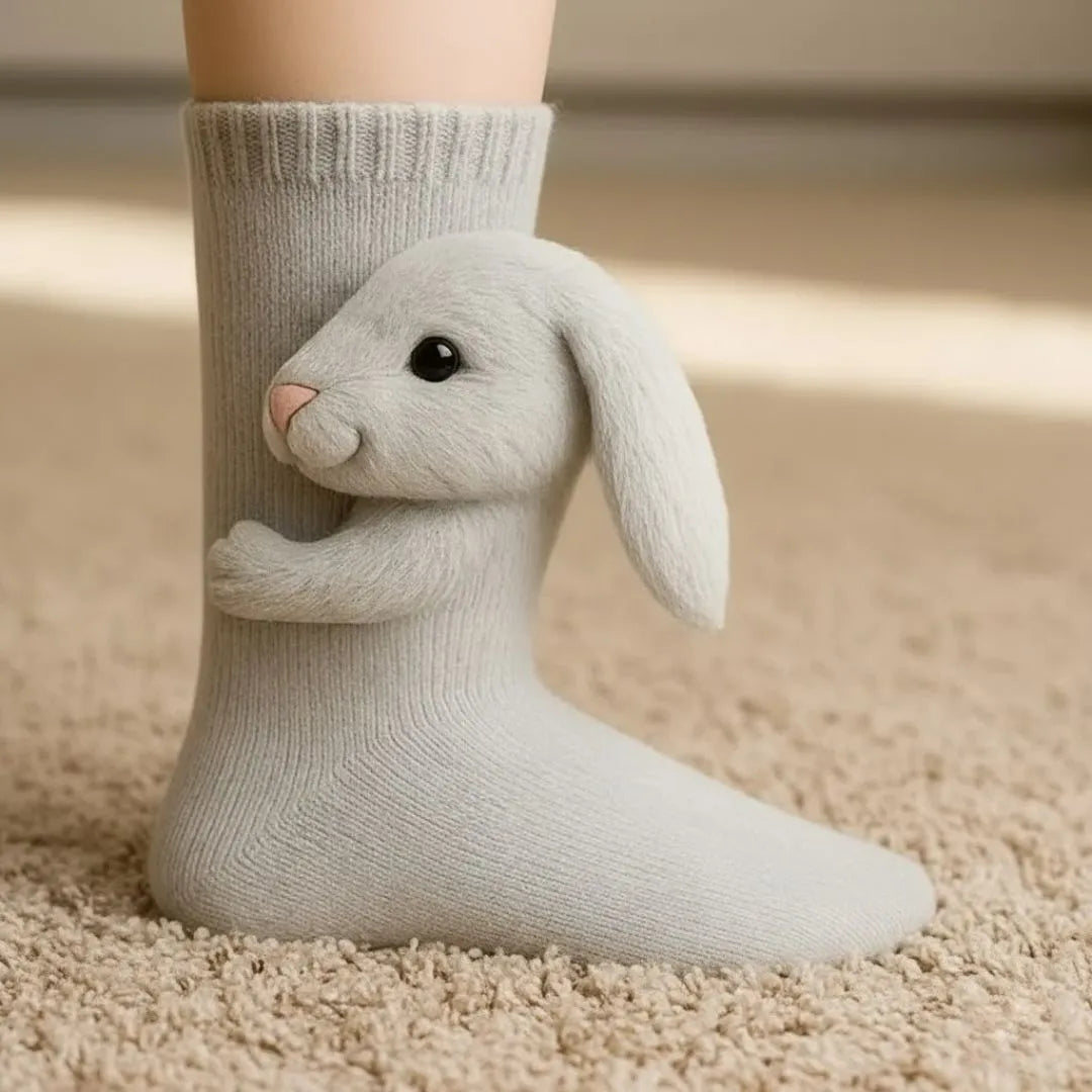 Plush Animal Slipper Socks for Women & Men - Cozy Fleece-Lined Winter Floor Socks with Non-Slip Grips | Thomler