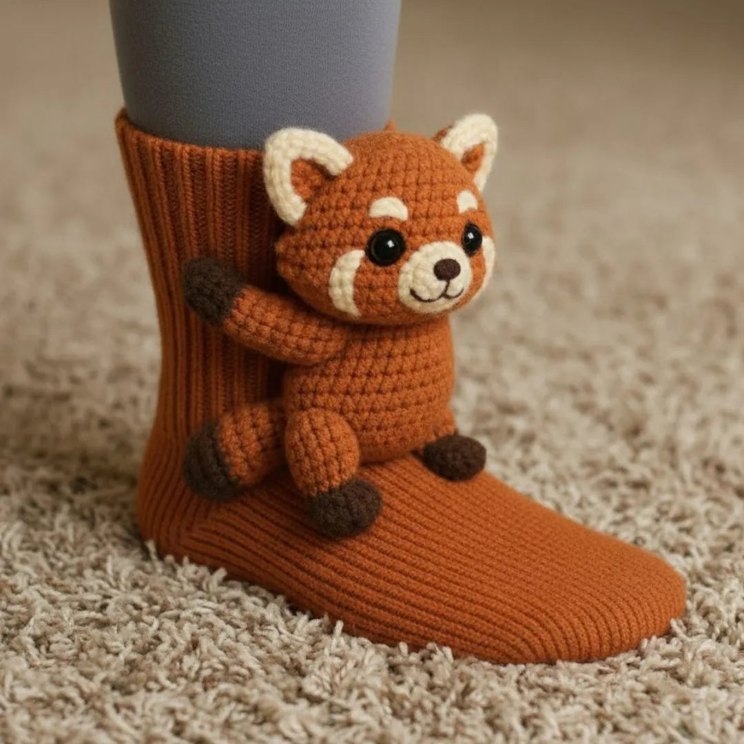Plush Animal Slipper Socks for Women & Men - Cozy Fleece-Lined Winter Floor Socks with Non-Slip Grips | Thomler