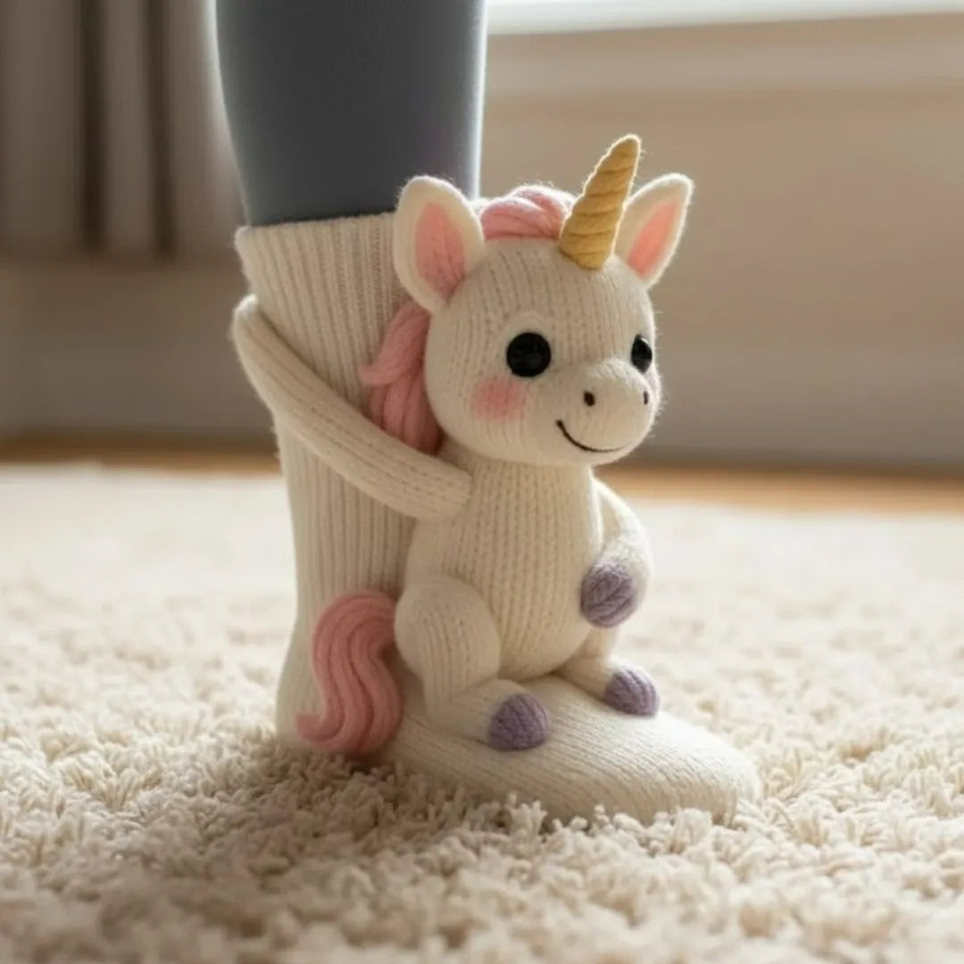 Plush Animal Slipper Socks for Women & Men - Cozy Fleece-Lined Winter Floor Socks with Non-Slip Grips | Thomler