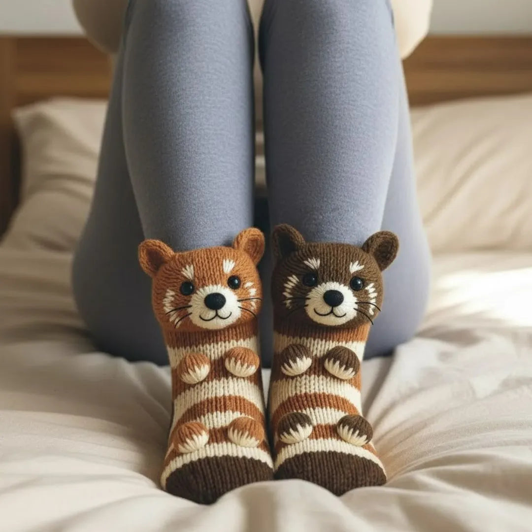Plush Animal Slipper Socks for Women & Men - Cozy Fleece-Lined Winter Floor Socks with Non-Slip Grips | Thomler