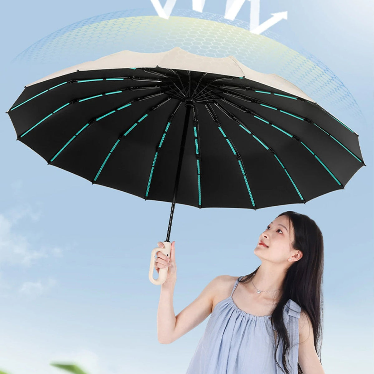 Heavy-Duty Windproof Automatic Open Umbrella with 47-Inch Canopy – Reinforced Storm Protection, One-Touch Deploy, Compact 15-Inch Fold for | Thomler