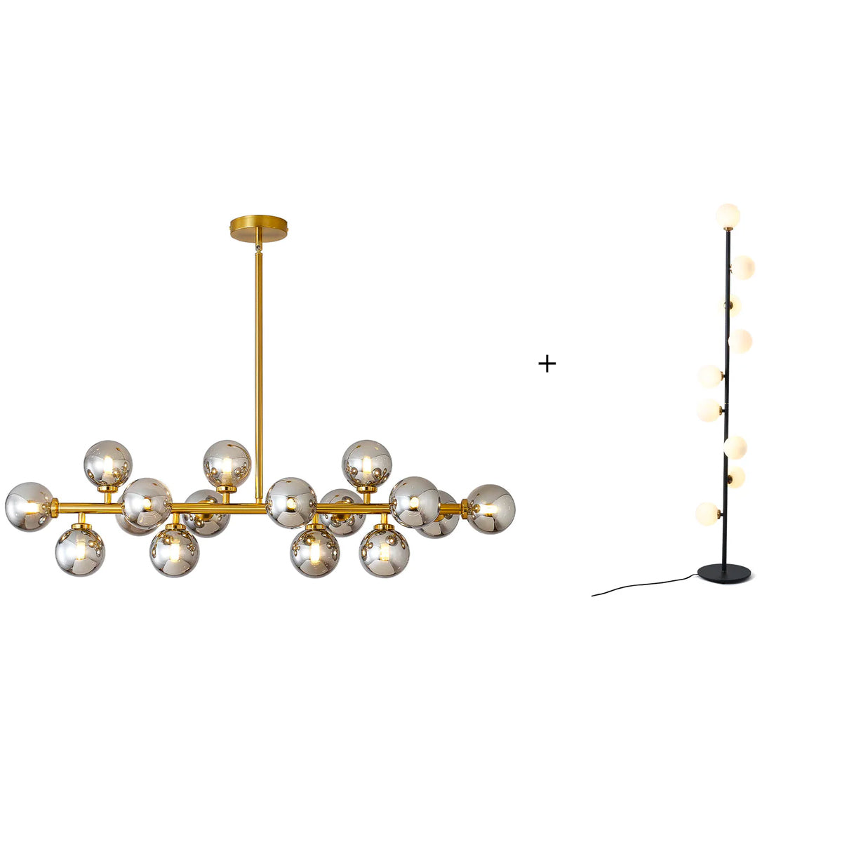 16-Light Linear Island Chandelier with Frosted Glass Globes Gold Finish for Dining Room Kitchen | Thomler