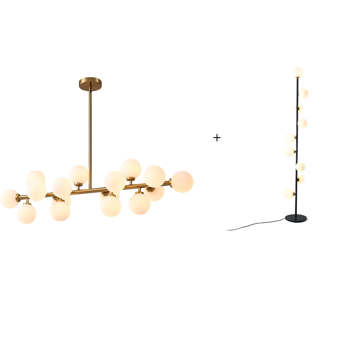 16-Light Linear Island Chandelier with Frosted Glass Globes Gold Finish for Dining Room Kitchen | Thomler