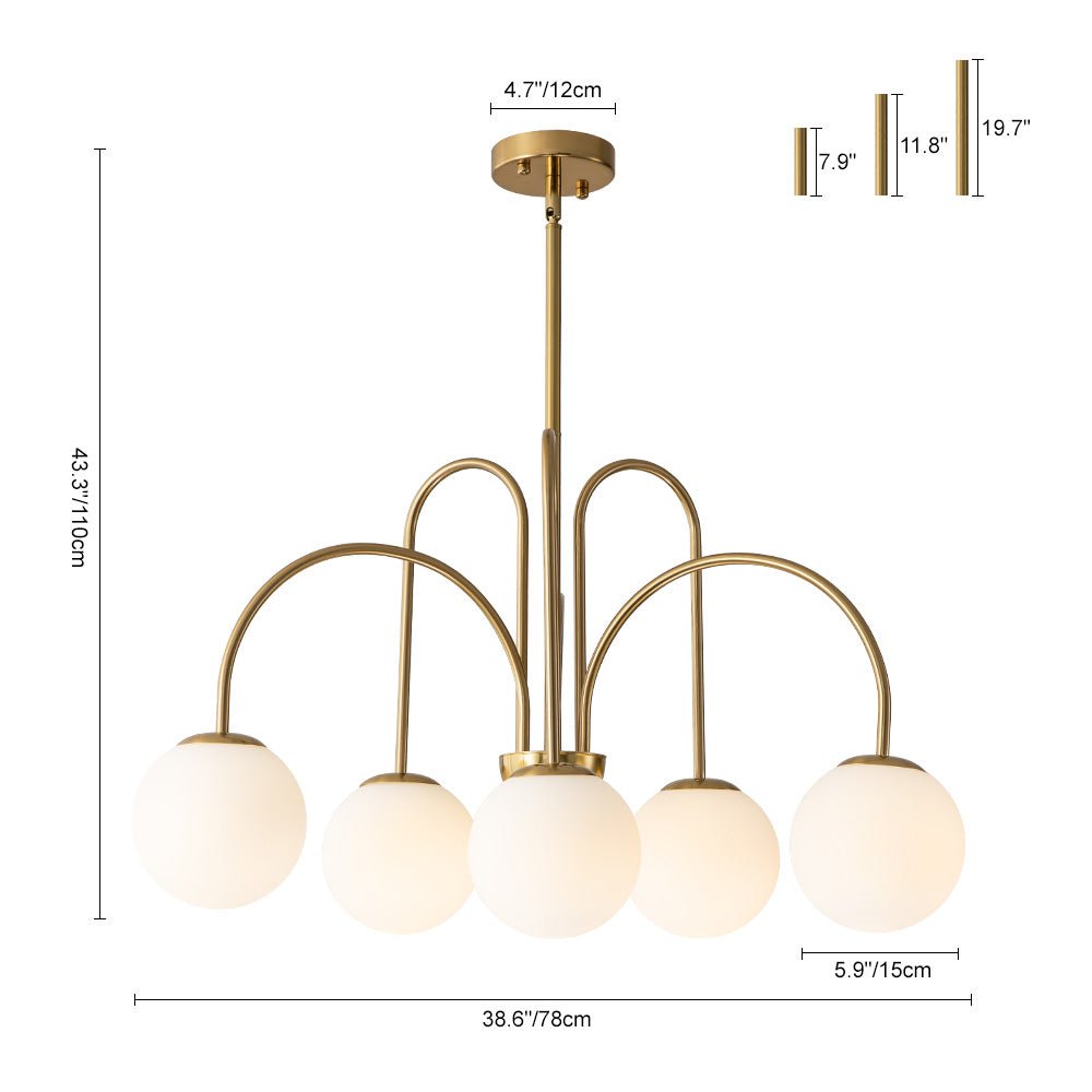 Chandelier Metal Glass 98.0 cm Black Brass Dining Room Living Room 10 Light Opal Globe Dimmable Ceiling Pendant | Thomler
