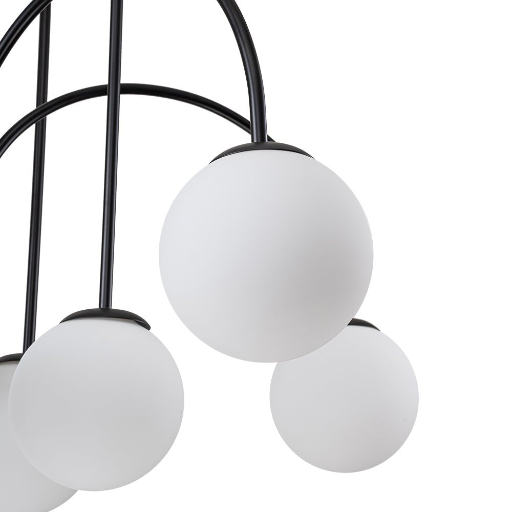Chandelier Metal Glass 98.0 cm Black Brass Dining Room Living Room 10 Light Opal Globe Dimmable Ceiling Pendant | Thomler