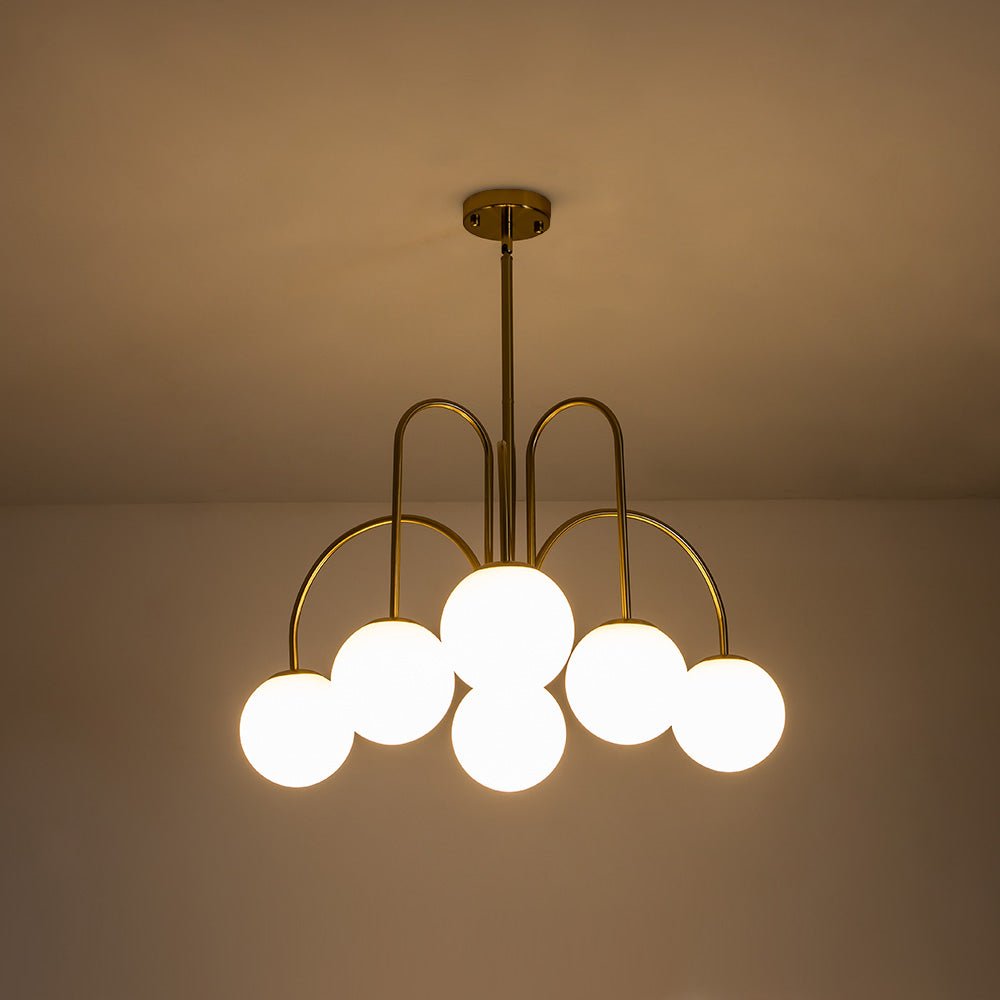 Chandelier Metal Glass 98.0 cm Black Brass Dining Room Living Room 10 Light Opal Globe Dimmable Ceiling Pendant | Thomler