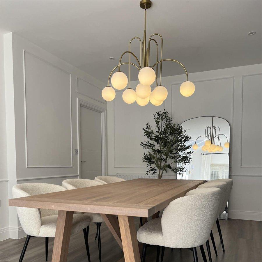Chandelier Metal Glass 98.0 cm Black Brass Dining Room Living Room 10 Light Opal Globe Dimmable Ceiling Pendant | Thomler