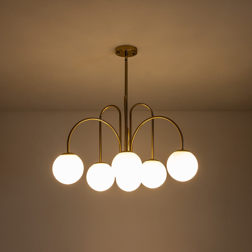Chandelier Metal Glass 98.0 cm Black Brass Dining Room Living Room 10 Light Opal Globe Dimmable Ceiling Pendant | Thomler