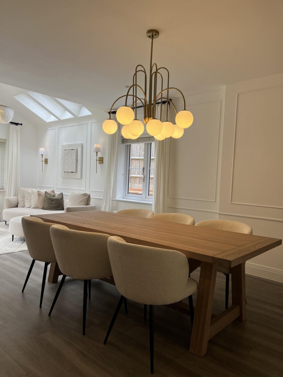 Chandelier Metal Glass 98.0 cm Black Brass Dining Room Living Room 10 Light Opal Globe Dimmable Ceiling Pendant | Thomler