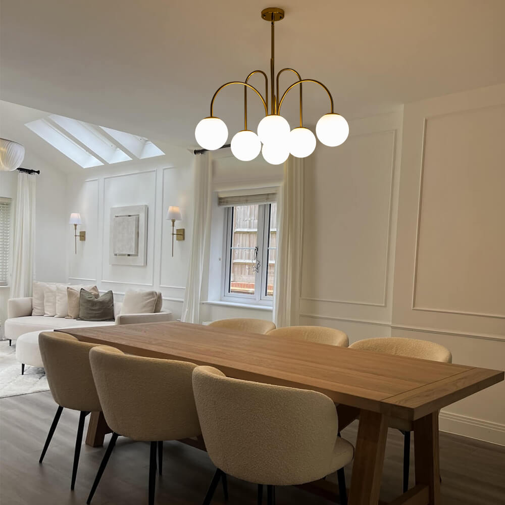 Chandelier Metal Glass 98.0 cm Black Brass Dining Room Living Room 10 Light Opal Globe Dimmable Ceiling Pendant | Thomler