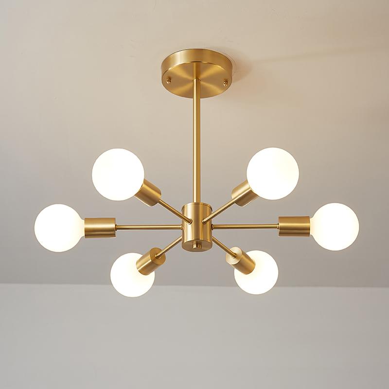 Ceiling Light Metal 44.0 cm Brass Six-Arm Indoor Dining Room Living Room Chandelier Modern Pendant Lighting Fixture | Thomler