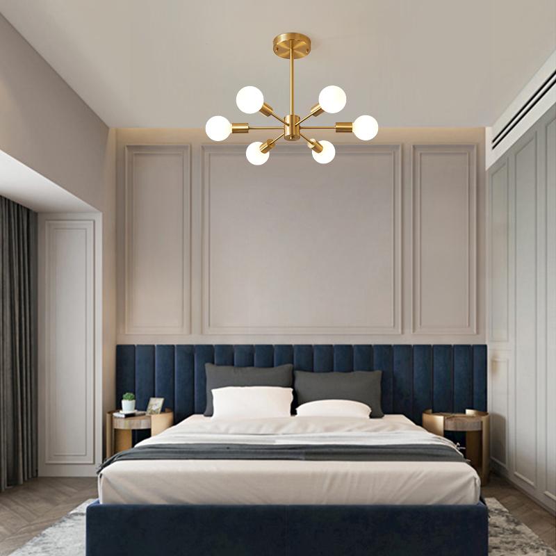 Ceiling Light Metal 44.0 cm Brass Six-Arm Indoor Dining Room Living Room Chandelier Modern Pendant Lighting Fixture | Thomler