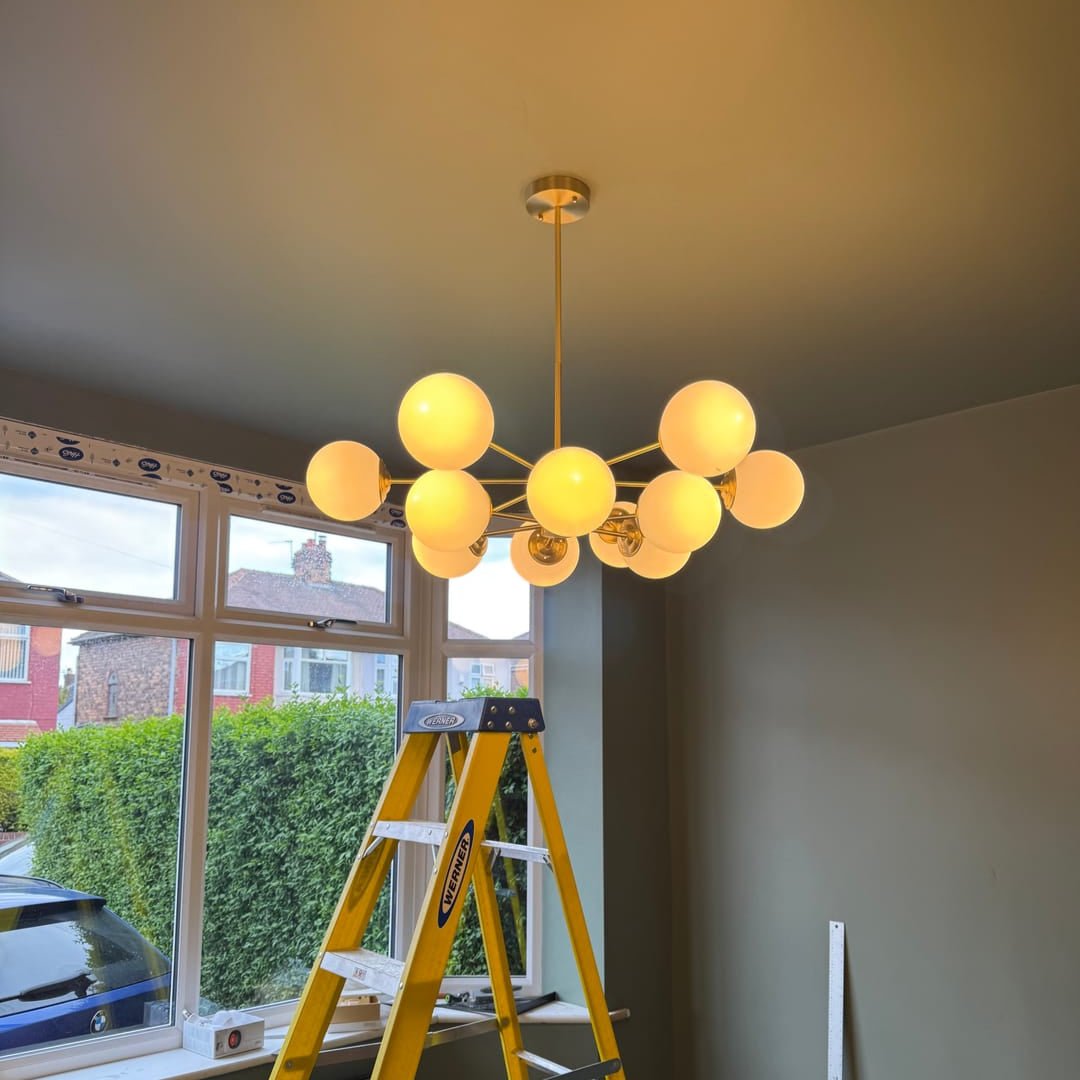 Pendant Light Glass Two-Tier 90.0 cm Opal Globes Brass Finish Dining Room Living Room Ceiling Lamp | Thomler